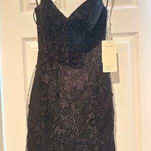 Stacees Black Strapless Lace Dress